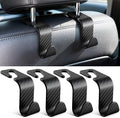 SINGARO Universal 4 Pack Car Seat Headrest Purse Hook, Carbon Fiber Back Seat Hook Storage Organizer Hanger for Purse Handbag Coat, Car Interior Accessories(Black)