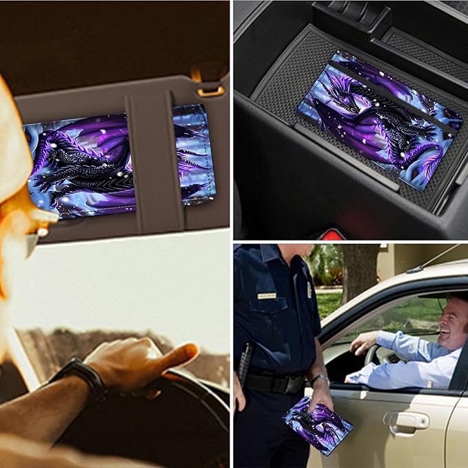 RAUEDWDJS Car Registration and Insurance Holder,Leather Vehicle Glove Box Organizer Wallet Case for Driver's License,ID Key Information Cards-Cute Little Dragon