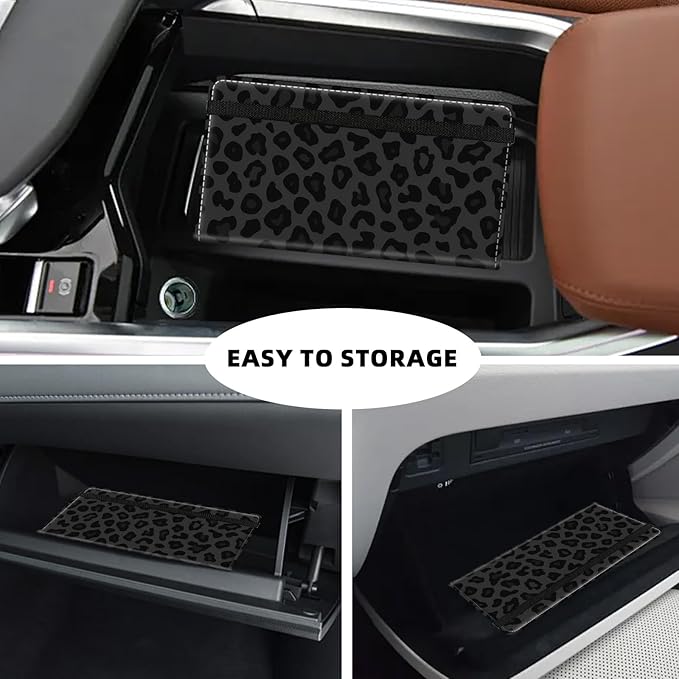 Tudguiloae Car Registration and Insurance Card Holder, Trunk Document Holder Organizer, Essential Vehicle Glove Box Organizer Leather Wallet for Driver, Black Leopard Print