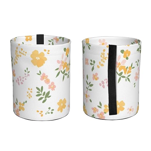 Car Trash Can Hanging, Yellow Floral Fragments Waterproof Auto Garbage Bin Universal Vehicle Waste Container, 3.5L Capacity