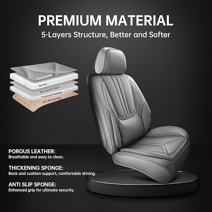 SCDOOCA Car Seat Covers Full Set Gray, Luxury Leather Car Seat Covers, Waterproof and Breathable Seat Covers, Universal Car Seat Protector Fit for Cars, Trucks, SUVs, Pick-ups (Gray, FullSet)