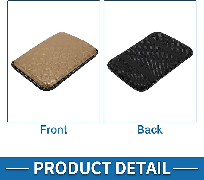 Car Armrest Cushion Pad Non-slip 11.81"x8.27" PU,Breathable Cotton and Linen Beige Center Console Lid
