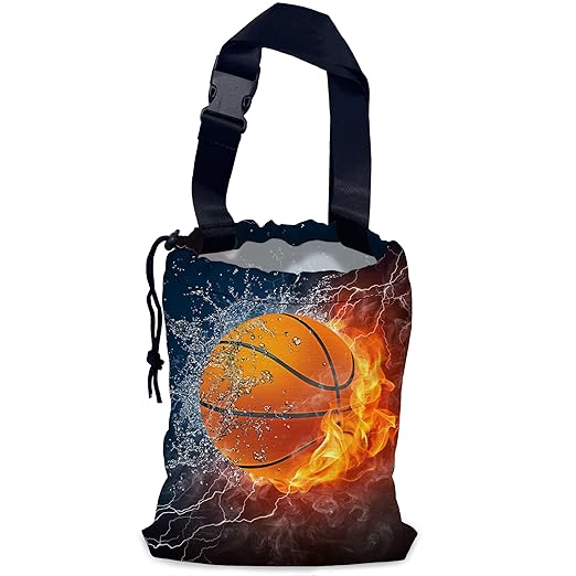 NHNXHWIA Basketball Car Trash Bag,Fire Ball Hanging Drawstring Car Garbage Bag,Waterproof Canvas Car Back Seat Organizer with Adjustable Buckle,for Vehicles,SUVs,Camping,Road Trips