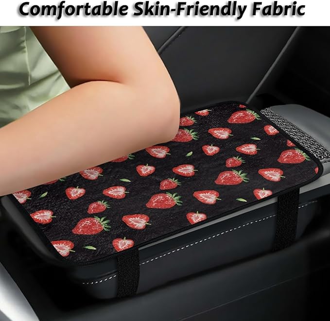 CLOHOMIN Red Strawberry Car Center Console Cover Pad Cute Auto Arm Rest Cover Winter Car Armrest Cover Accessories for Sedan SUV Van