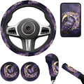 Purple Butterfly& Moon Car Accessories for Women Cute Steering Wheel Cover Car Handbrake Cover,Cup Mat 6 Pcs Cars Interior Decor Suit for Vans Truck SUV