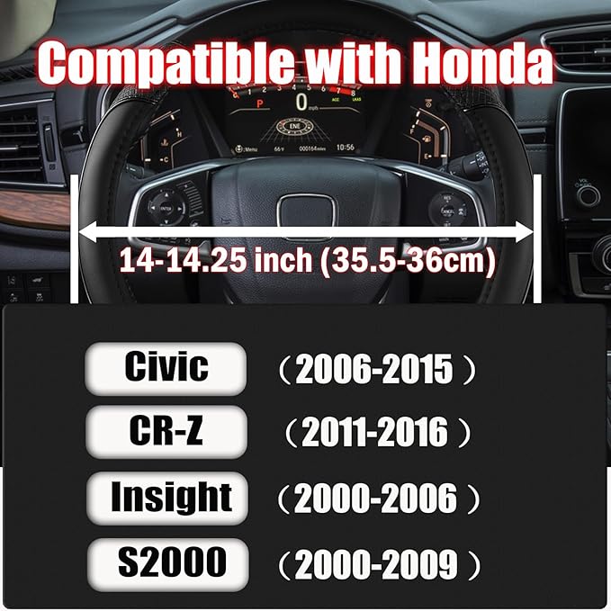 ANMOSVO Steering Wheel Cover for Honda Civic(2006-2015),CR-Z, Insight, S2000|Microfiber Leather & Anti-Slip Safety Design | 14-14.25 Inch Custom Fit (Black-Small Size)