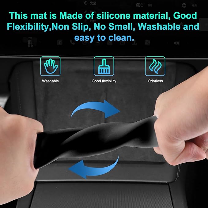 for 2024 Tesla Model 3 2025 Model Y Wireless Charging Anti-Slip Mat Silicone Protective Pad for Tesla Accessories (Black)