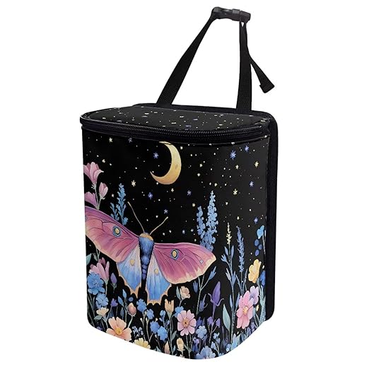 Butterfly Daisy Print Car Trash Can with Lid Cars Trash Bag Bin Hanging Waterproof Garbage Cans Leak Proof Vehicle Trash Can Multipurpose Storage Container for Back Seat