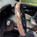 Western Steering Wheel Cover 14.5–15" – Retro Tooled Leather Pattern, Universal Anti-Slip Car Accessories for Trucks SUVs Cars, Boho Cowgirl/Cowboy Gift (E)