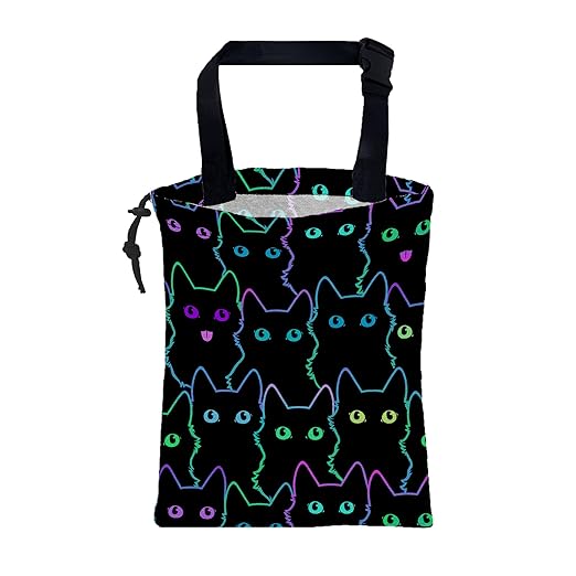 KXWQTRDD Car Trash Bag Cute Neon Cartoon Cat Leak-Proof Waterproof Car Garbage Bag with Drawstring Foldable Canvas Trash Bin with Adjustable Buckle for Car Accessories, Travelling, Camping