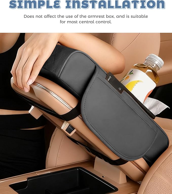 Car Armrest Storage Box,Car Accessories Console Organizers and Storage,Universal Waterproof Leather Console Cover with Cup Holder and Phone Holder,Suitable for Most Cars (Embroidered, Black)