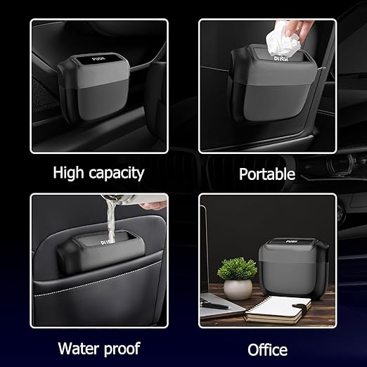 Car Trash Can with Lid, Built-in Storage Garbage Bag, Vehicle Trash Accessories for Interior, Mini Garbage Bin for Automotive, Home, Office, Kitchen, with 30pcs Trash Bags