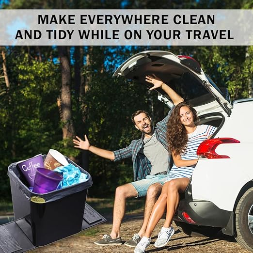 HAUSSIMPLE Car Trash Can 1.4 Gallon with Stability Flap & Magic Strips — No-Tip Leakproof Car Garbage Bin for Car Floor, Mats, Front or Back Seat, SUV, Truck, Van, Vehicle Interior Organizer (Black)