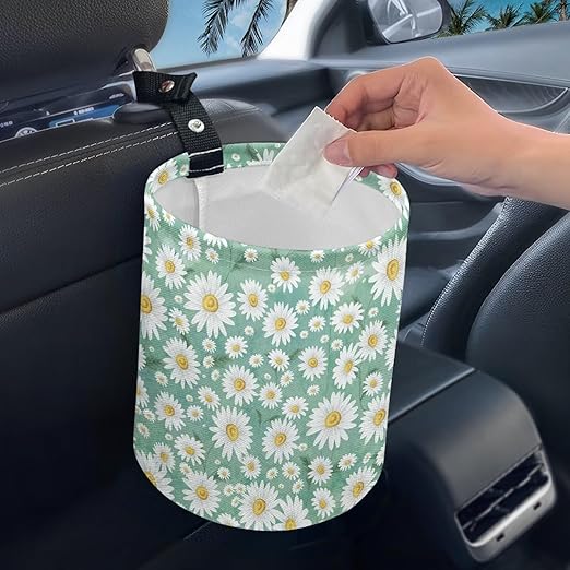 Daisy Green Auto Garbage Can Vehicle Trash Can Rubbish Bag Multipurpose Hanging Headrest Road Trip Must Haves for Kids Car Decor