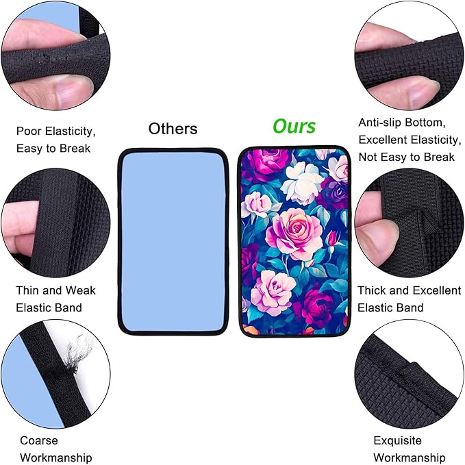JANENFNA Car Armrest Cover Pads Universal Fashion Cute Auto Center Console Armrest Cover Pad with 2PCS Car Coasters Soft Waterproof Car Armrest Seat Protector for Women,Colorful Rose