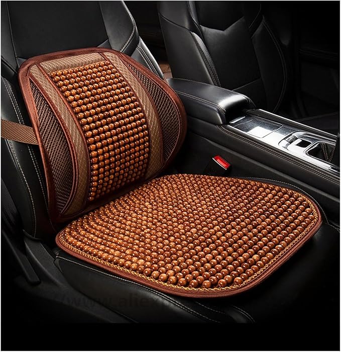 Car Seat Chair Back Cushion for Tesla Model 3 EV Sedan 2025, Wooden Beads Ventilate Mesh Lumbar Brace Strong Durable Relieve Fatigue Summer Interior Accessories,A-Seat pad