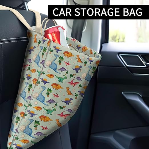 Car Trash Can, Cute Car Trash Bag, Hanging Car Organizer and Storage Bag, Trash Bin for Car Accessories, Vehicle, Travelling, Camping Cute Colorful Dinosaur