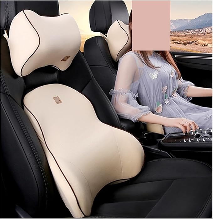 Car Driver Pillow Lumbar Support Back Cushion Fit for Seat Neck Pillow Washable Pillow Cushion(1 Set Red)