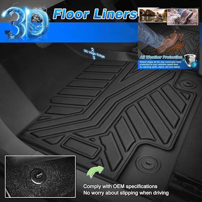Cartist Floor Mats for 2017-2024 2025 2026 Ford F-250/F-350/F450 Super Duty Crew Cab w/Under Seat Storage All Weather Floor Mat for F-250 Accessories Heavy Duty TPE Carpet Protection