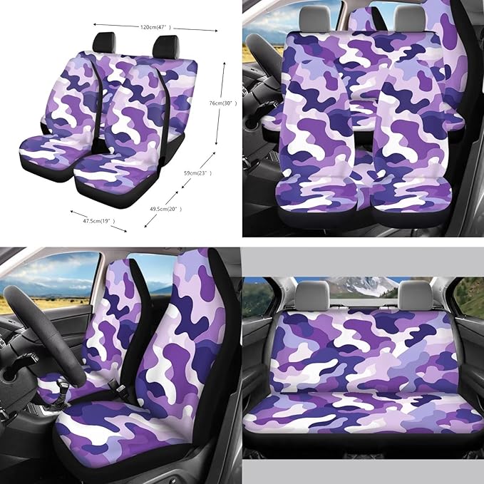 10 Pcs Car Seat Covers Full Set Interior Sets, Giraffe Flower Printed High Back Car Front Rear Seat Cover with Steering Wheel Cover Keychain Coaster Trash Can Air Vent Storage Bag