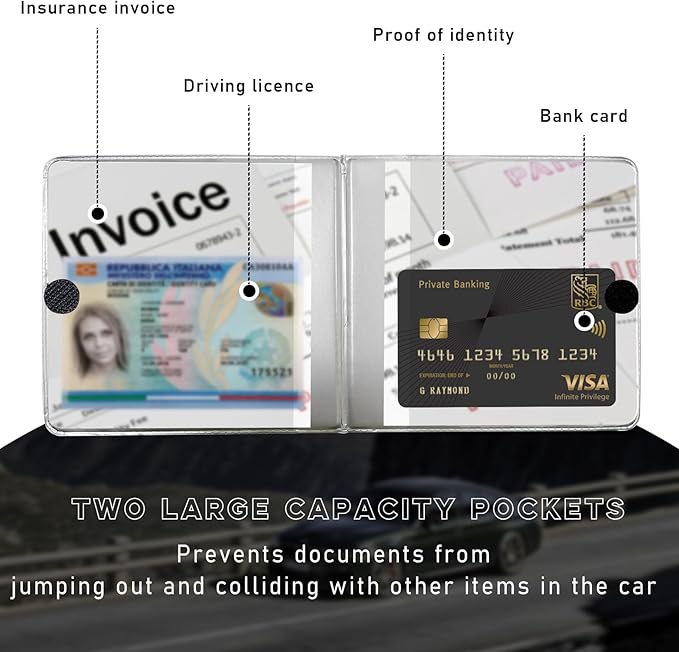 Ziciner 4PCS Car Registration and Insurance Holder, 5.2"× 4.7" Leather Auto Glove Box Organizer with Closure, Essential Car Document Holder for Card, Driver License (Silver)