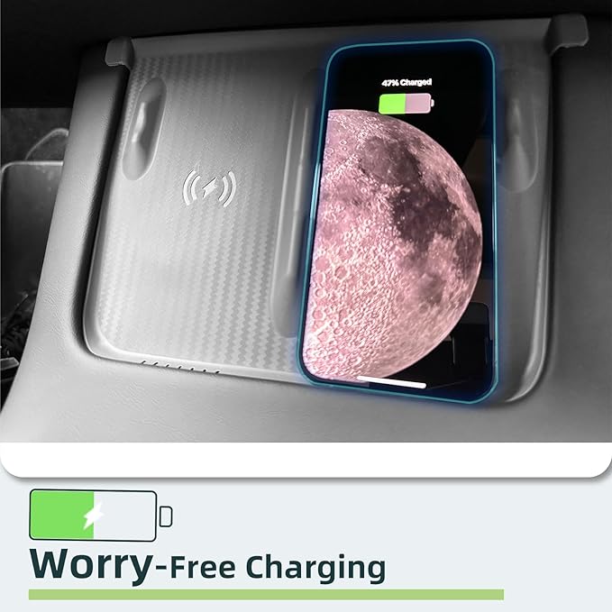 WinDu Center Console Wireless Charging Mat for Tesla Model 3 Model Y, Non-Slip Waterproof Silicone Mat Charging Protective Pad for Tesla Accessories Model 3 (2021-2023) and Model Y (2021-2024),Gray