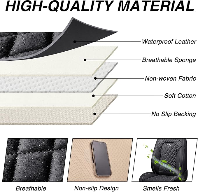 BYXN Car Seat Covers for Jeep Wrangler 2000-2026,Breathable Nappa Leather Car Seat Protector,Front Seat Covers Automotive Seat Cushion with Airbag Compatible(Front Seats,Black)