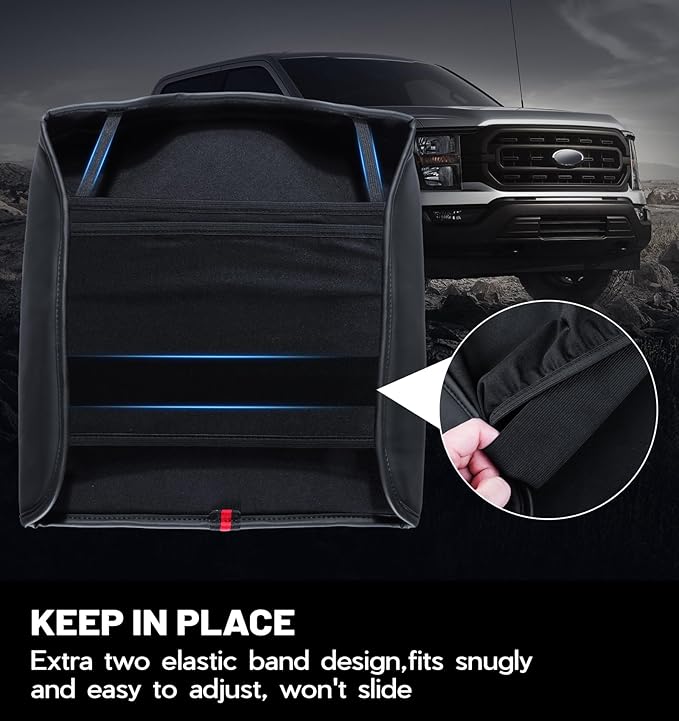 Center Console Cover for 2023 2024 2025 Ford F250 F350 F450 F550 Super Duty, PU Leather Armrest Box Cover, Truck Interior Accessories with Hidden Pockets (Fits Bucket Seat Console Only)