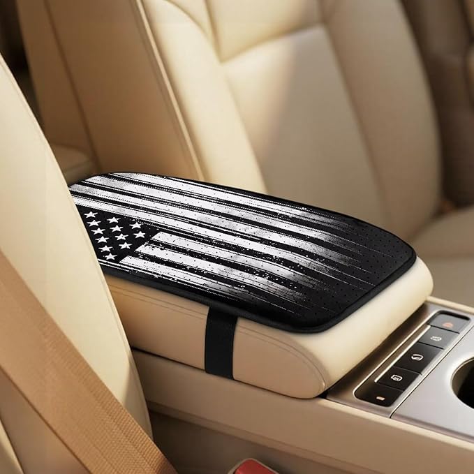 Qeluxign American Flag PU Leather Car Seat Cover Set of 5 Auto Accessories 2 Front Bucket Seat Covers, 2 Seatbelt Pads & 1 Armrest Cover, Easy to Install