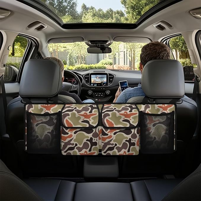CLOHOMIN Duck Camo Trunk Organizer for SUV Sedan Van Hanging Seat Back Storage Multi Car Backseat Trunk Organizer Collapsible Car Storage Bag with 4 Pockets