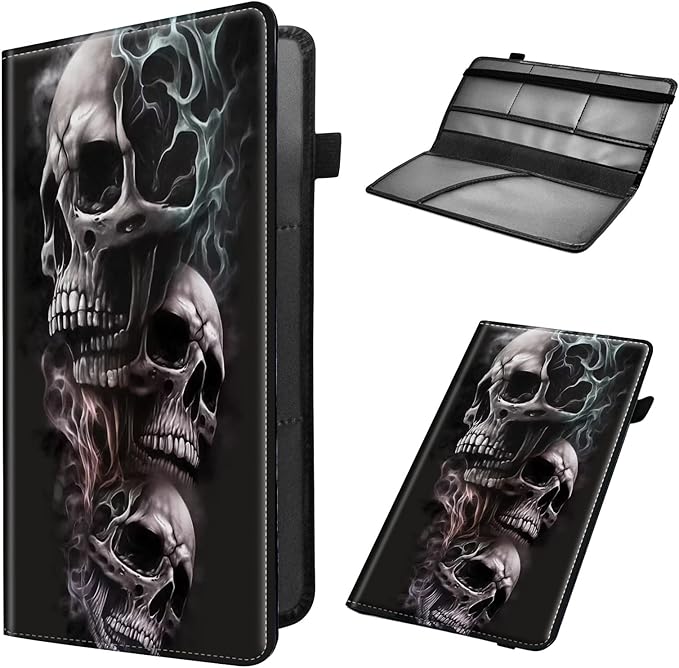 Mxfdegf Car Registration and Insurance Holder, Leather Car Glove Box Organizer, Cool Car Accessories for ID, Driver's License Cards & Essential Document,business cards,Men&Women,Skull/Black