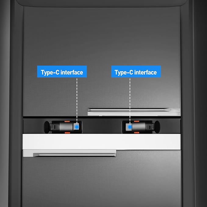 USB Charger Hub for Tesla Model Y 2021-2024 & Model 3 2021-2023 Accessories, Fast Charging Hub with Sliding Cover with 2 Type-C Retractable Cables (Not Fit Model 3 2024)