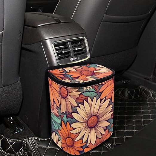 DISNIMO Abstract Groovy Flower Car Trash Can Easy-to-Install Car Accessory Interior, Leak-Proof Car Garbage Can Bin Organizer Storage Bag for The Back Seat of Any Cars, Sedans, SUVs & Trucks