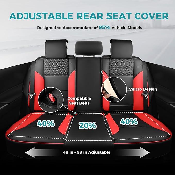 FEINEPRO Red and Black Car Seat Covers Only Front 2pc - Breathable Faux Leather Universal Seat Covers for Cars, Automotive Protector Fit for Most Sedan SUV Pick-up Truck