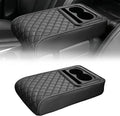 Leather Car Armrest Cup Holder Cushion, Memory Foam Car Arm Rest Cushion with Cup Holder & Phone Storage, Waterproof Ergonomic Armrest Box, 13.78" x 7.78" (Black)