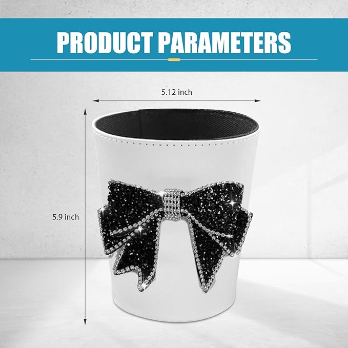 Trash Can for Car Garbage, Hanging with Black Large Diamond Bow Garbage, Waterproof Lined Car Utility Decoration, Suitable for Sedans, SUVs, MPVs & Trucks