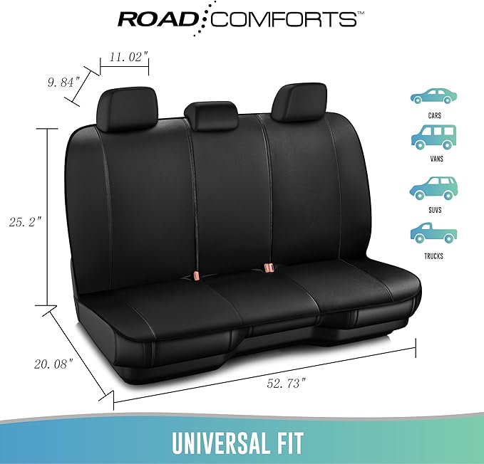 Road Comforts Car Seat Covers, Breathable Leather Seat Covers, Car Seat Covers Full Sets Airbag Compatible, Automotive Seat Covers for Most Cars, Vans, Trucks, SUV - Beige