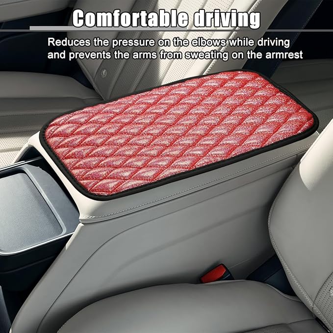 Car Center Console Cover, Soft Comfortable Vehicle Armrest Seat Box Cover Cushion, Wear Resistant Auto Armrest Storage Box Decoration Protector Pad, Universal for Truck SUV Sedan (Red)
