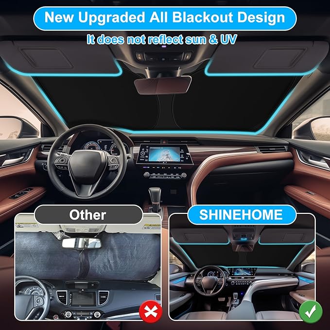 SHINEHOME Car Windshield Sun Shade Compatible with 2026 2025 2024 2023 2022 2021 2020 2019 2018 Camry LE XLE Hybrid SE XSE Sedan Accessories 2026 Upgrade Foldable Sunshade Custom Windshield Sun Visor