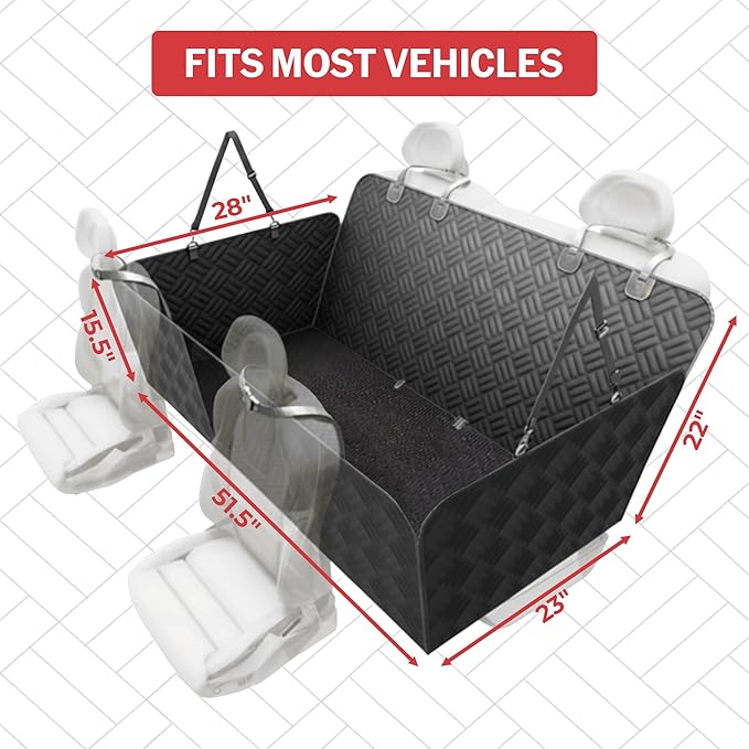 PetSuite Hard Bottom Dog Car Seat Cover for Back Seat – 300-lb Strength Pet Cover for Dogs with 40% Extra Space, Waterproof Nonslip Backseat Hammock for Trucks (Truck)