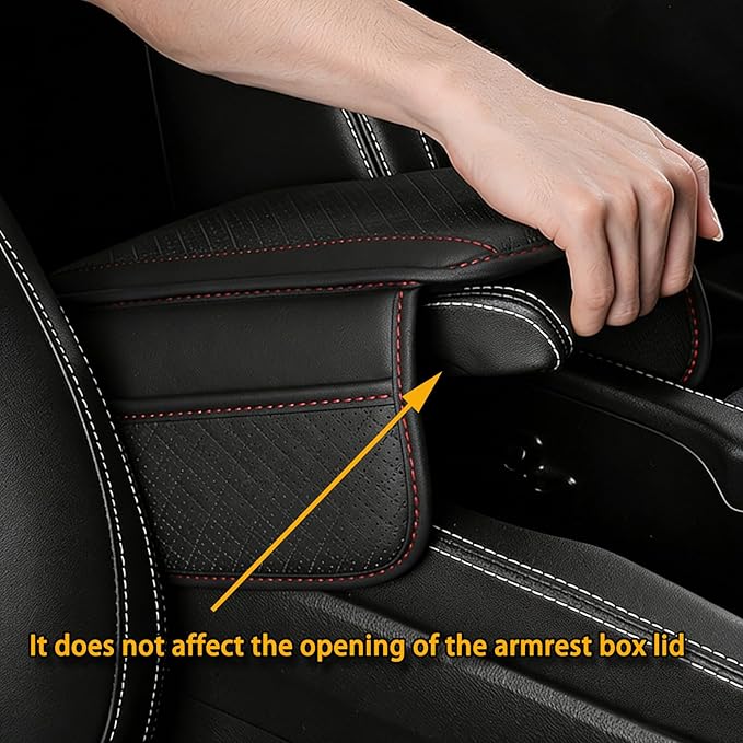 Car Armrest Cover for Mazda CX5 2012-2025, Center Console Cushion Leather Armrest Pad Protector with Storage Pockets Diamond Pattern,Black and red