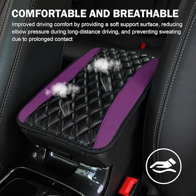 Car Center Console Cover, Leather Armrest Seat Cover Protector, Universal Waterproof Armrest Pad, Car Decoration Accessories, Fit for Most Cars, Vehicles, SUVs (Purple)