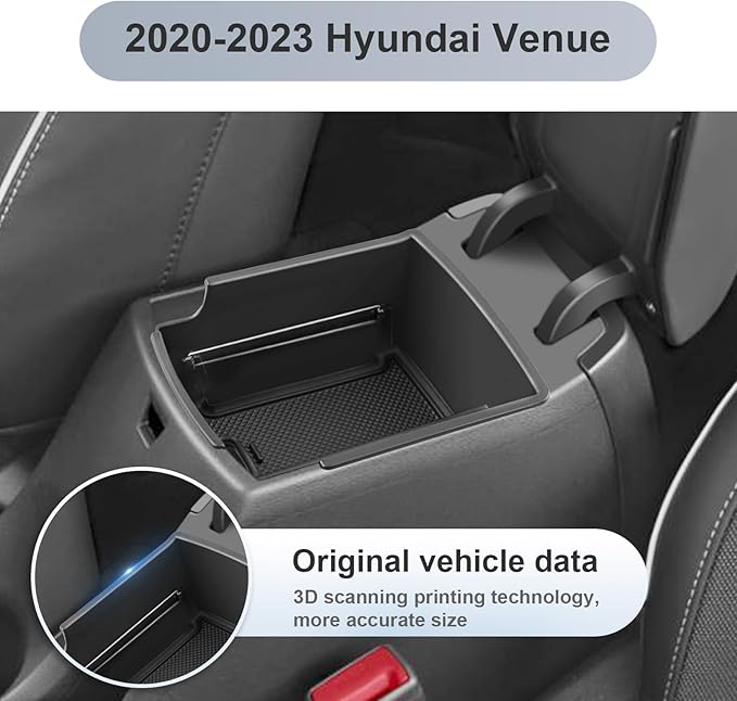 SKTU for 2020-2025 2026 Hyundai Venue Center Console Organizer Hyundai Venue 2023 2024 2025 2026 Accessories Container Armrest Insert Organizer ABS Tray Pallet with USB Hole and Coin Holder
