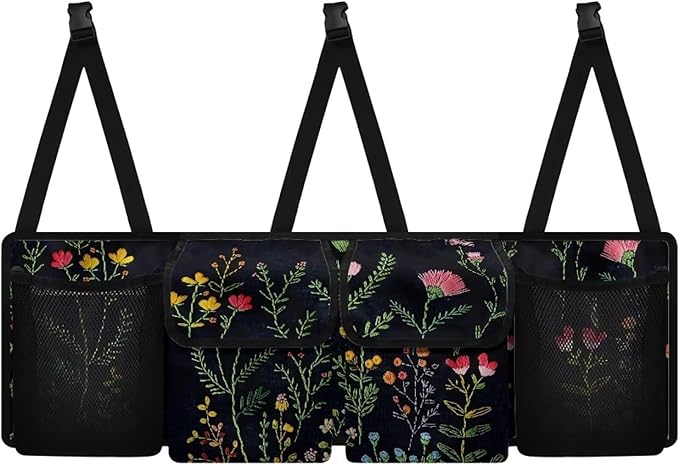 Floral Flowers Car Trunk Organizer, 4 Compartment, Foldable Back Seat Car Organizer, Car Accessories