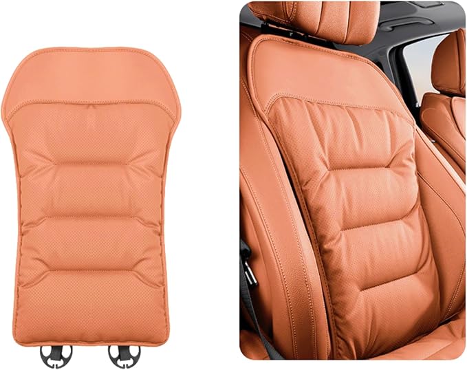 Bzxpk Skin-Friendly & Dirt-Repellent Leather Car Seat Cushion, Non-Slip PU Leather Seat Cover for Car, Office Chair & Travel, Breathable Comfort Cushion (Orange, Backrest)