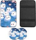 JANENFNA Car Armrest Cover Pads Universal Fashion Cute Auto Center Console Armrest Cover Pad with 2PCS Car Coasters Soft Waterproof Car Armrest Seat Protector for Women,Cute White Cat in Water