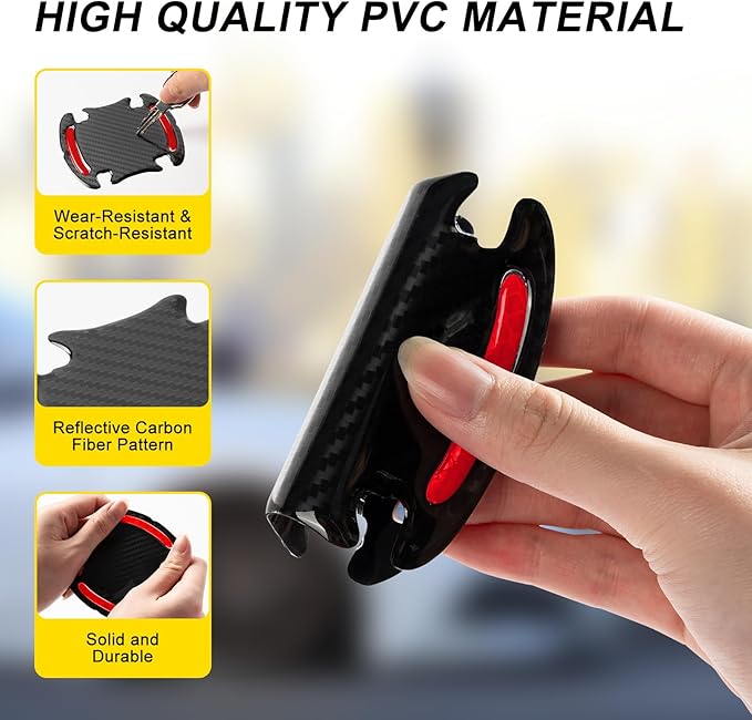 8 Pcs Reflective Door Handle Stickers, PVC Car Door Cup Protectors, Universal Auto Door Handle Protective Film, Anti-Scratches Stickers for Most Cars, SUV and Vans (Red)