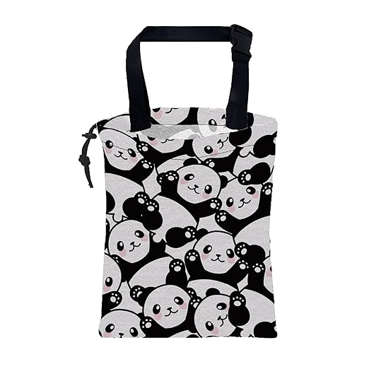 KXWQTRDD Car Garbage Bag Cute Black Panda Drawstring Car Trash Bag Hanging for Back Seat with Adjustable Buckle Canvas Vehicle Trash Can Easy-to-Install