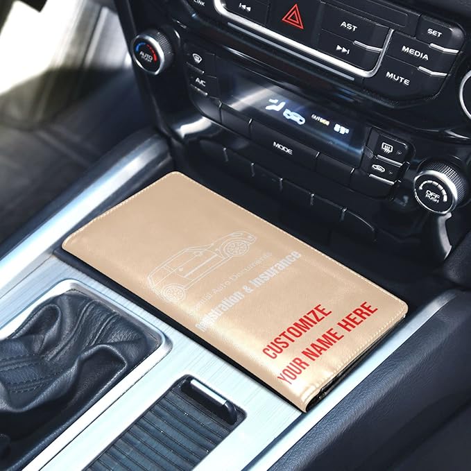 Caihoyu Custom Car Registration and Insurance Card Holder Personalized Leather Glove Box Organize Men Women Wallet Accessories Case for Cards, Essential Document Driver License Peach