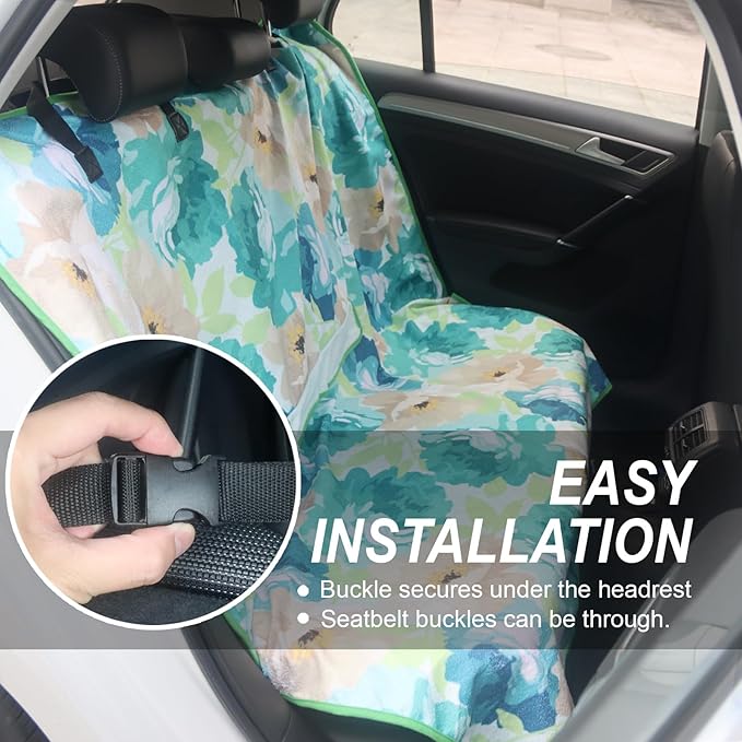 nbnhxnff Sweat Towel Car Seat Cover Protector Rear Seats for Gym Workout, Running, Swimming, Beach and Hiking, Waterproof Universal Seat Cover for Car, Trucks, Van & SUV(Cyan Flower, 1pcs Rear Seat)